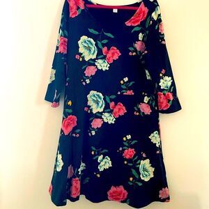 Old Navy Black Floral XXL Dress 3/4 Sleeve